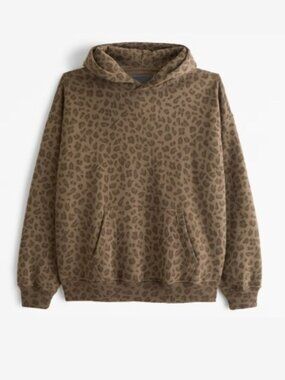 Men's Size XS Abercrombie Essential Popover Hoodie, Brown Leopard, Like New